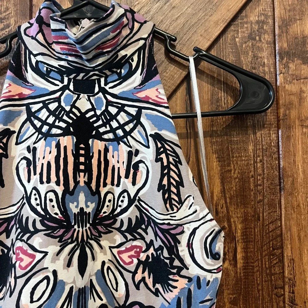 Free People Tucker Printed Bodysuit Sleeveless Halter Neck Top xs‎ euc